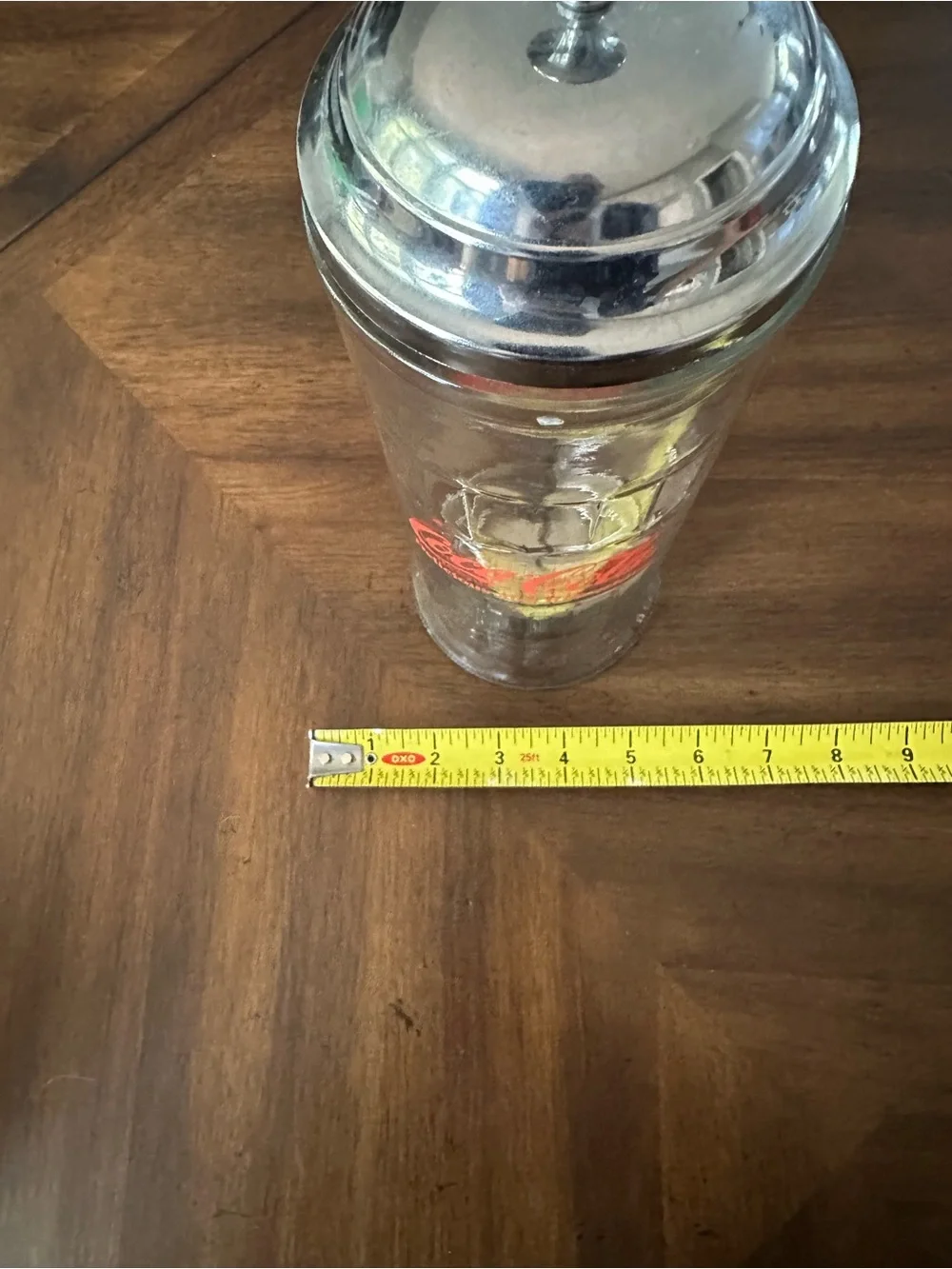 Coca Cola Clear Glass Dispenser with Red Logo and Stainless Top